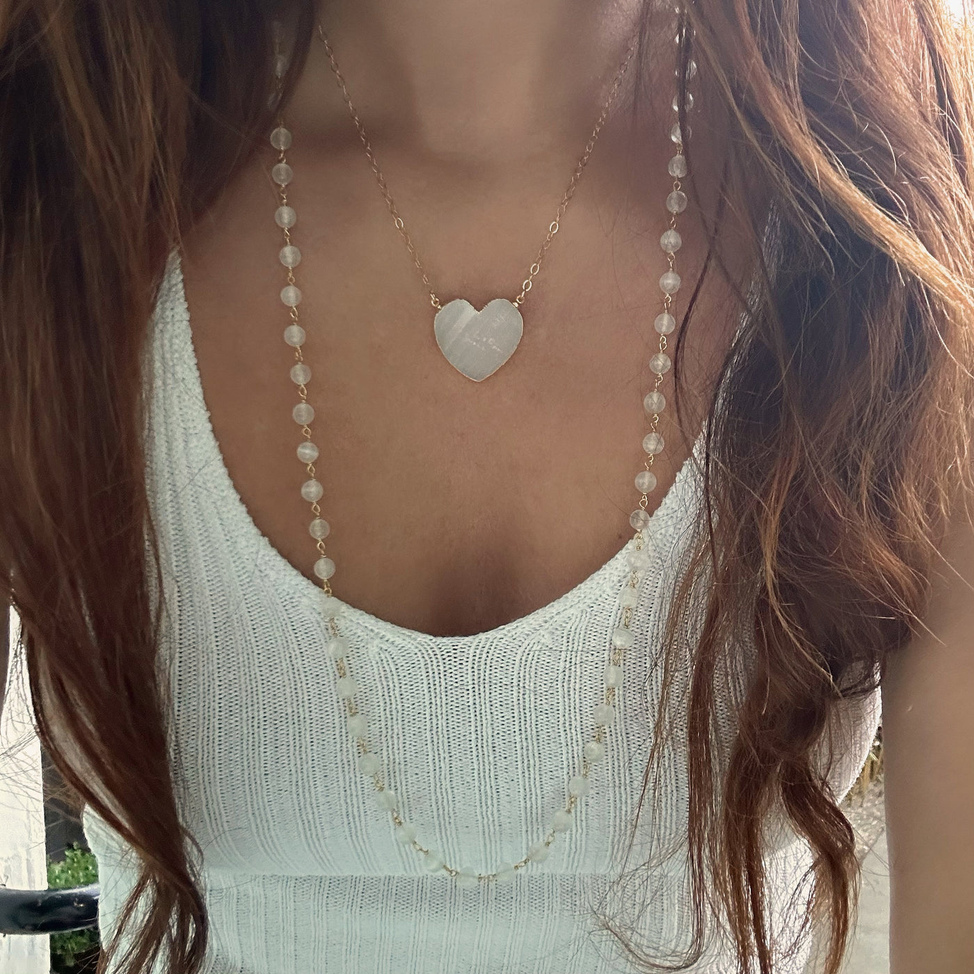 Large Selenite Heart Necklace