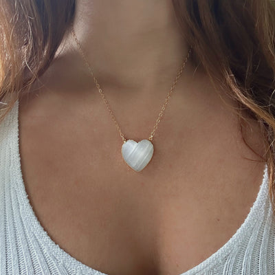 Large Selenite Heart Necklace