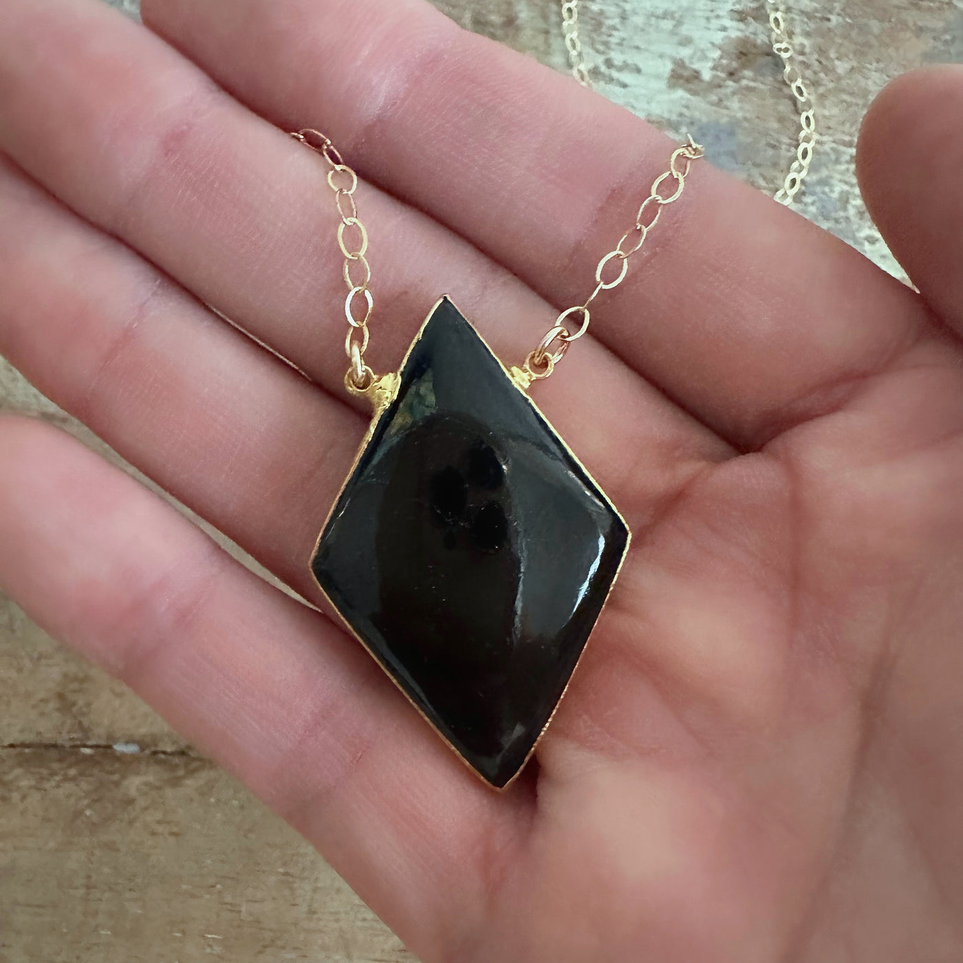 Black Tourmaline Large Diamond Shape Necklace