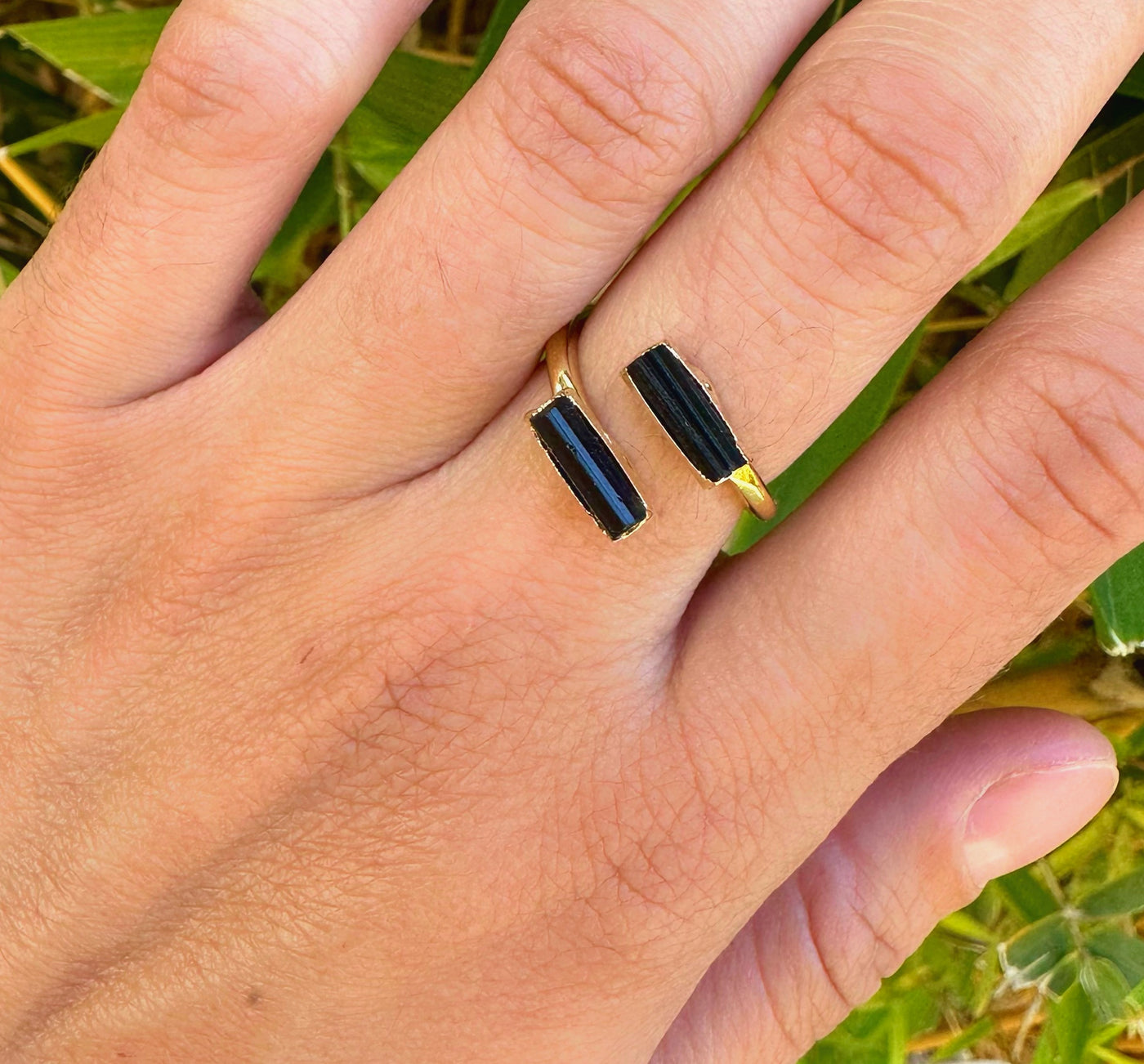 Black Tourmaline Gold Ring