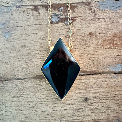 Black Tourmaline Large Diamond Shape Necklace