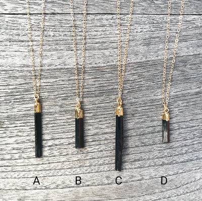 Black Tourmaline Gold Bar Necklace