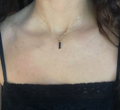 Black Tourmaline Gold Bar Necklace