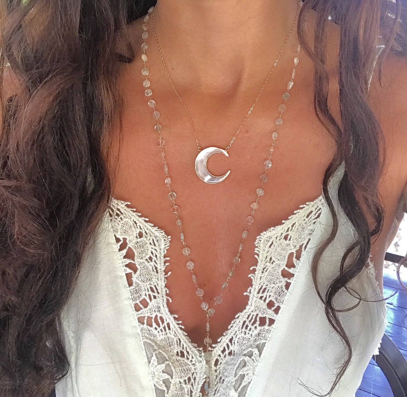 White Shell Moon Necklace