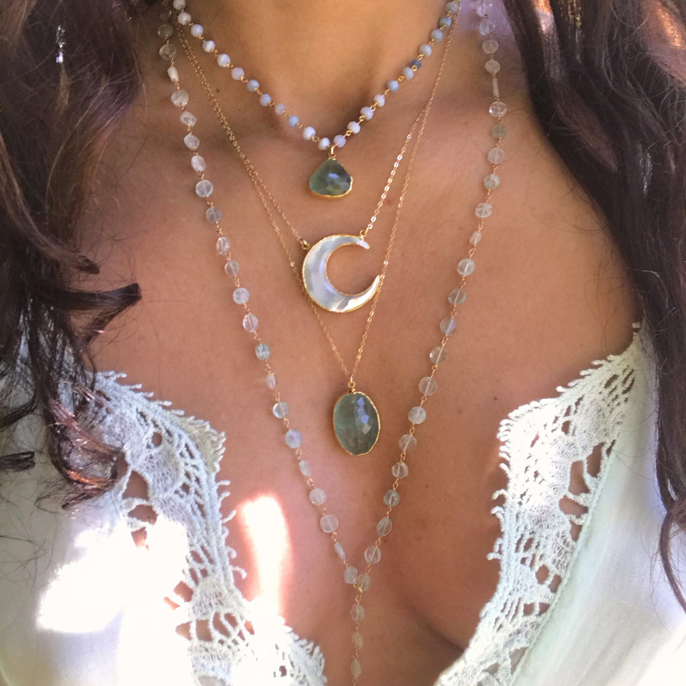 White Shell Moon Necklace