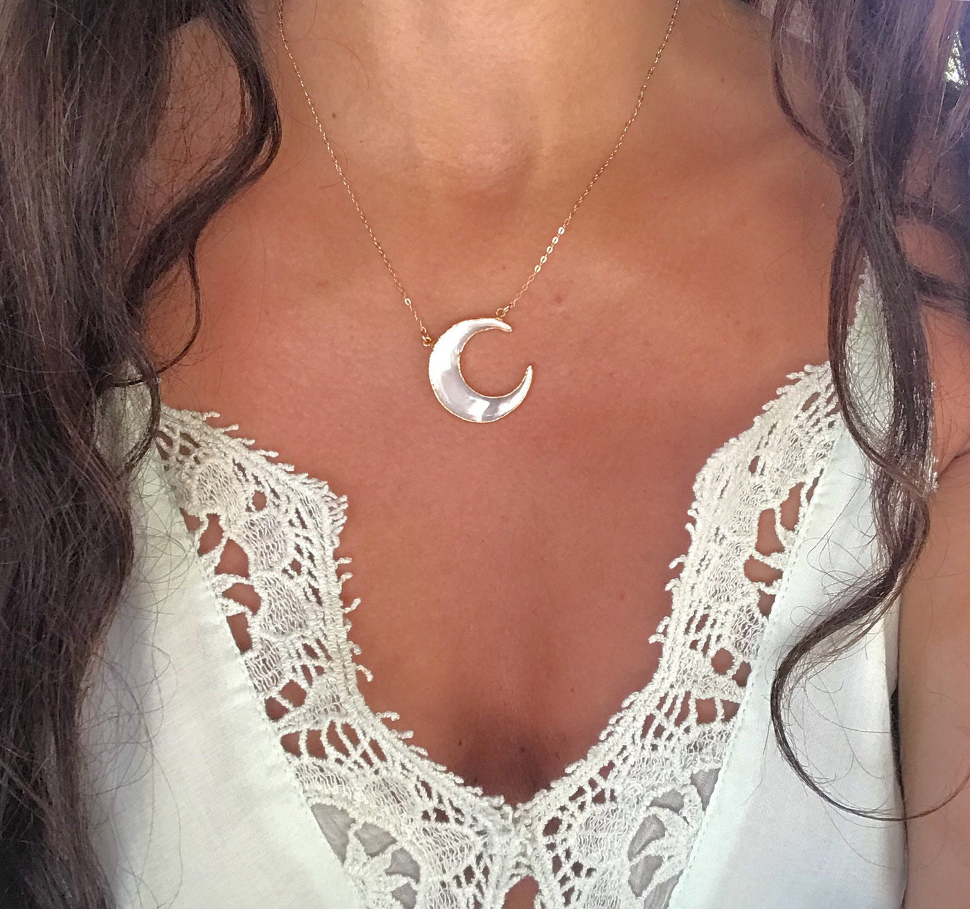 White Shell Moon Necklace