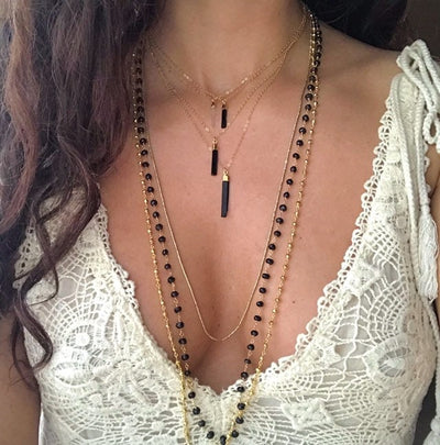 Black Tourmaline Gold Bar Necklace