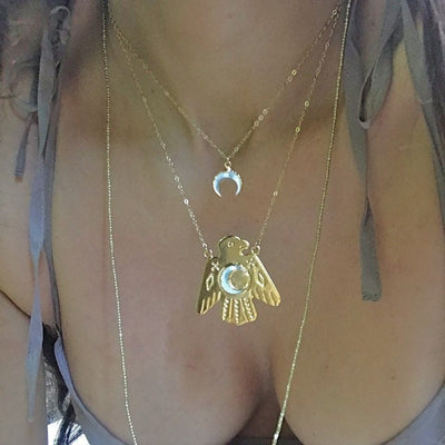 Gold Thunderbird Moon Necklace