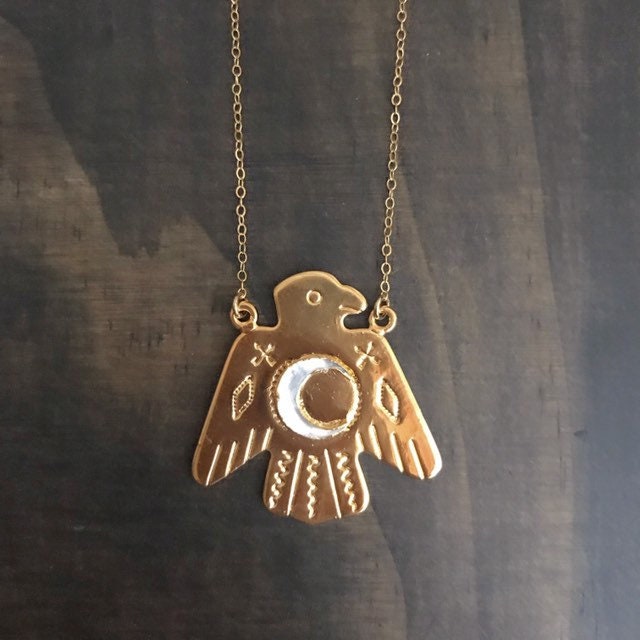 Gold Thunderbird Moon Necklace