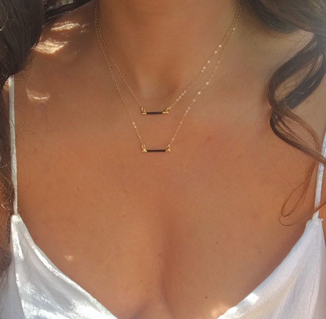 Black Tourmaline Gold Bar Necklace