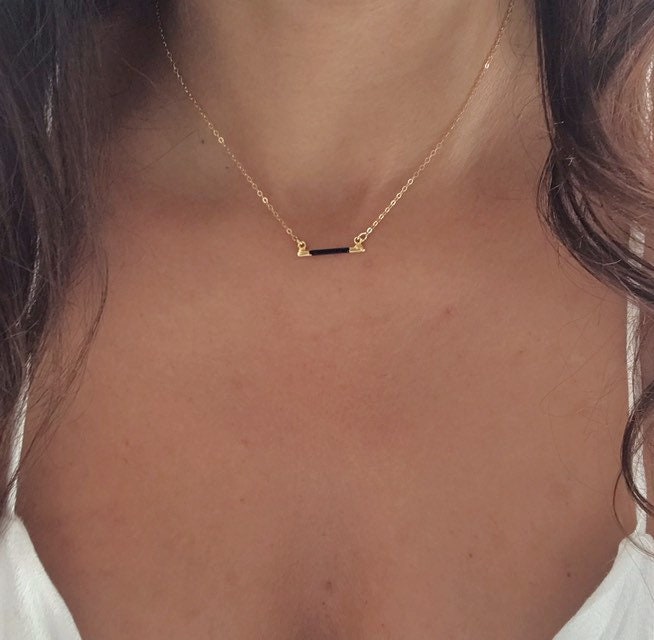 Black Tourmaline Gold Bar Necklace