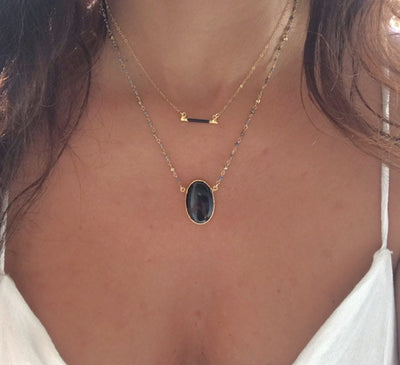 Black Tourmaline Gold Bar Necklace