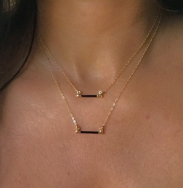 Black Tourmaline Gold Bar Necklace