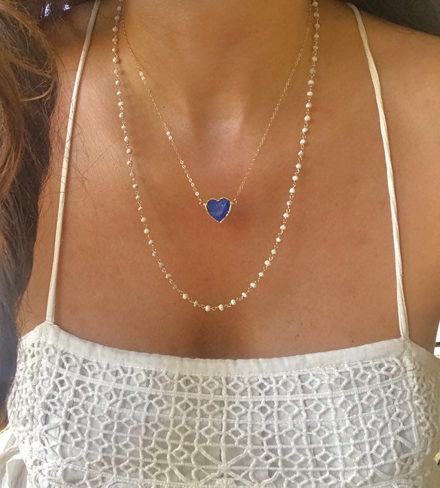 Gold Lapis Heart Necklace