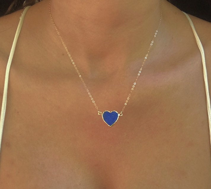 Gold Lapis Heart Necklace