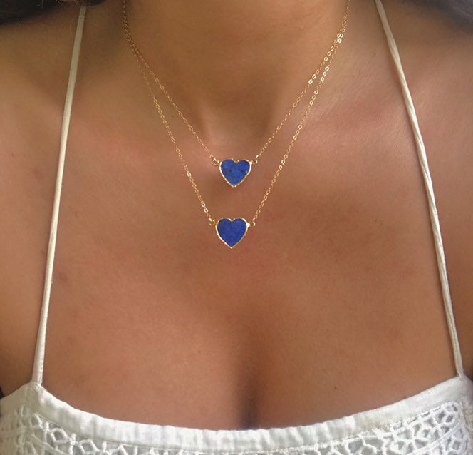 Gold Lapis Heart Necklace