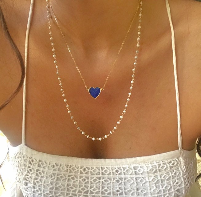 Gold Lapis Heart Necklace