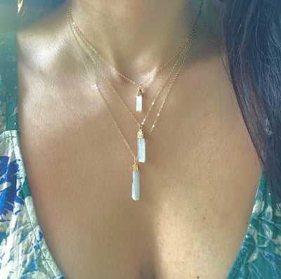 Selenite Gold Necklace // Selenite Necklace