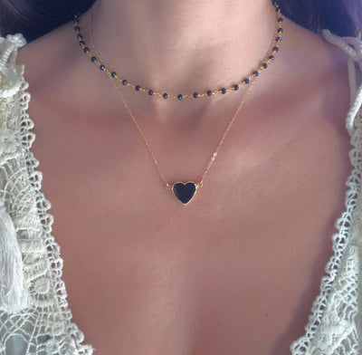 Black Onyx Heart Gold Necklace