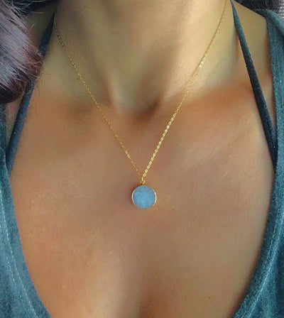 Rainbow Moonstone Coin Necklace