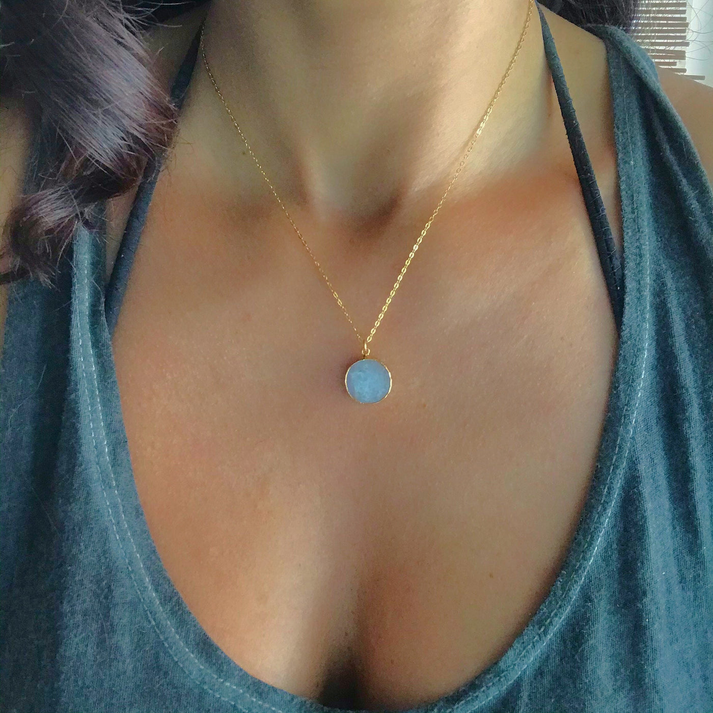 Rainbow Moonstone Coin Necklace