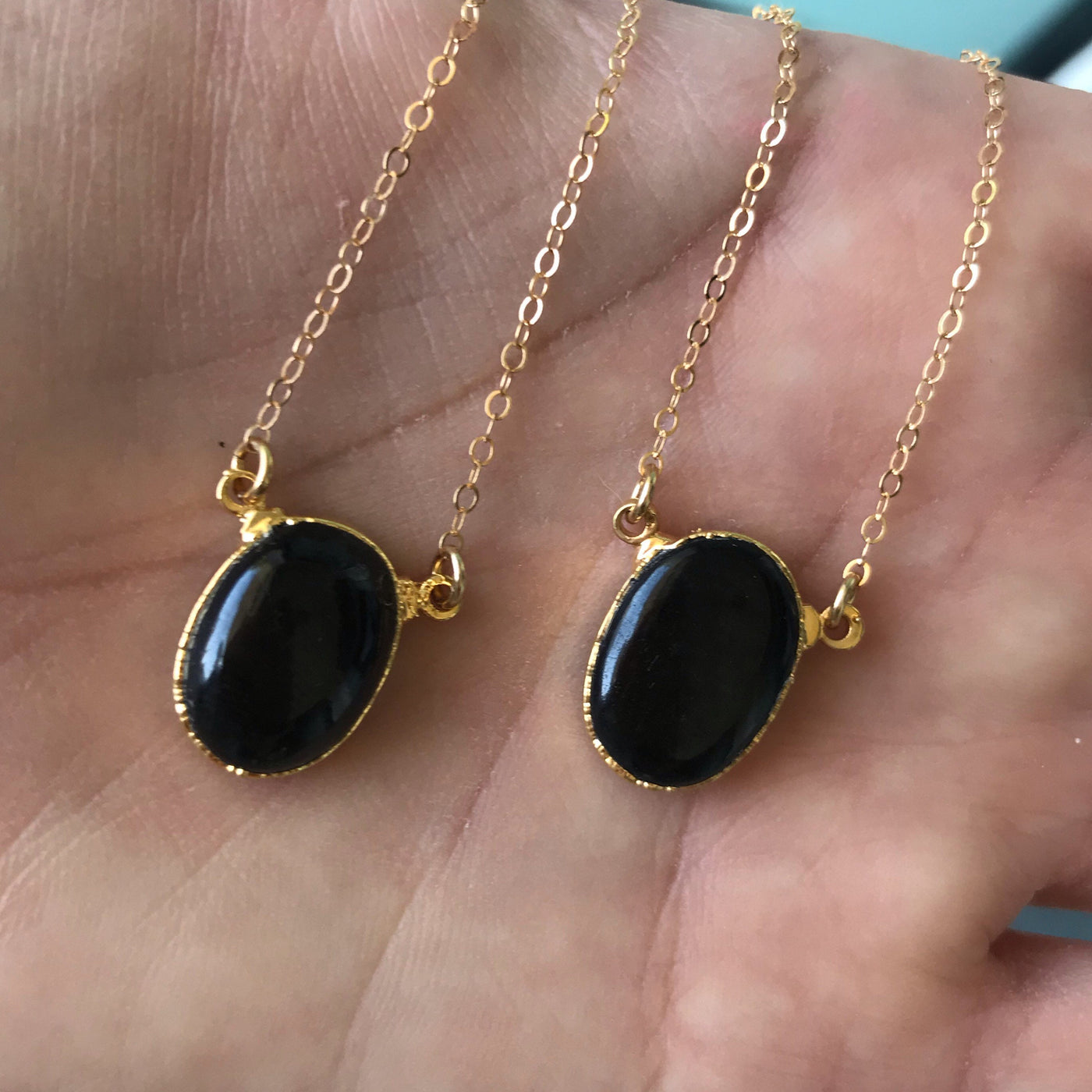 Black Tourmaline Small Oval Necklace