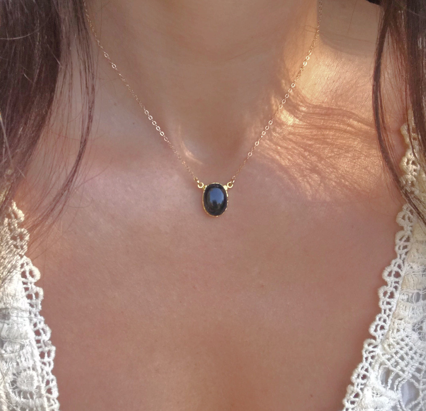 Black Tourmaline Small Oval Necklace