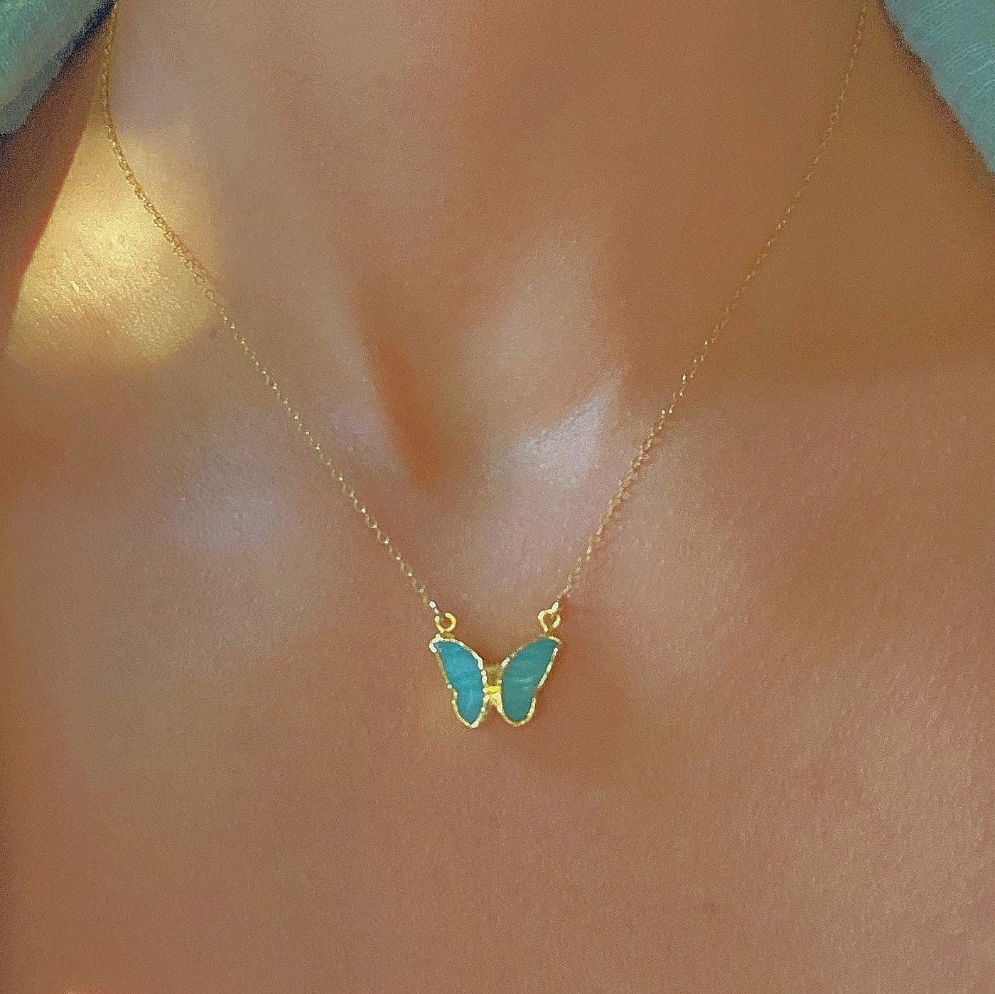 Gold Amazonite Butterfly Necklace