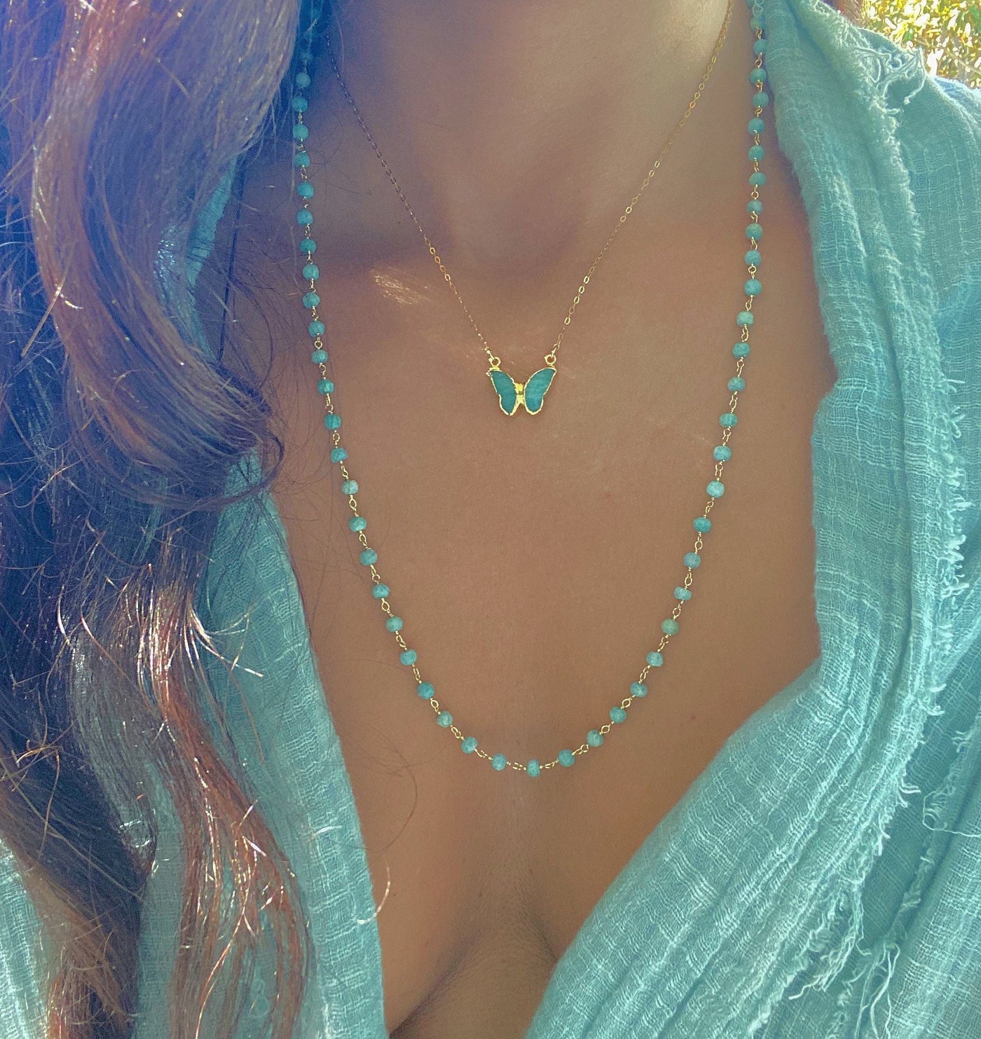 Gold Amazonite Butterfly Necklace