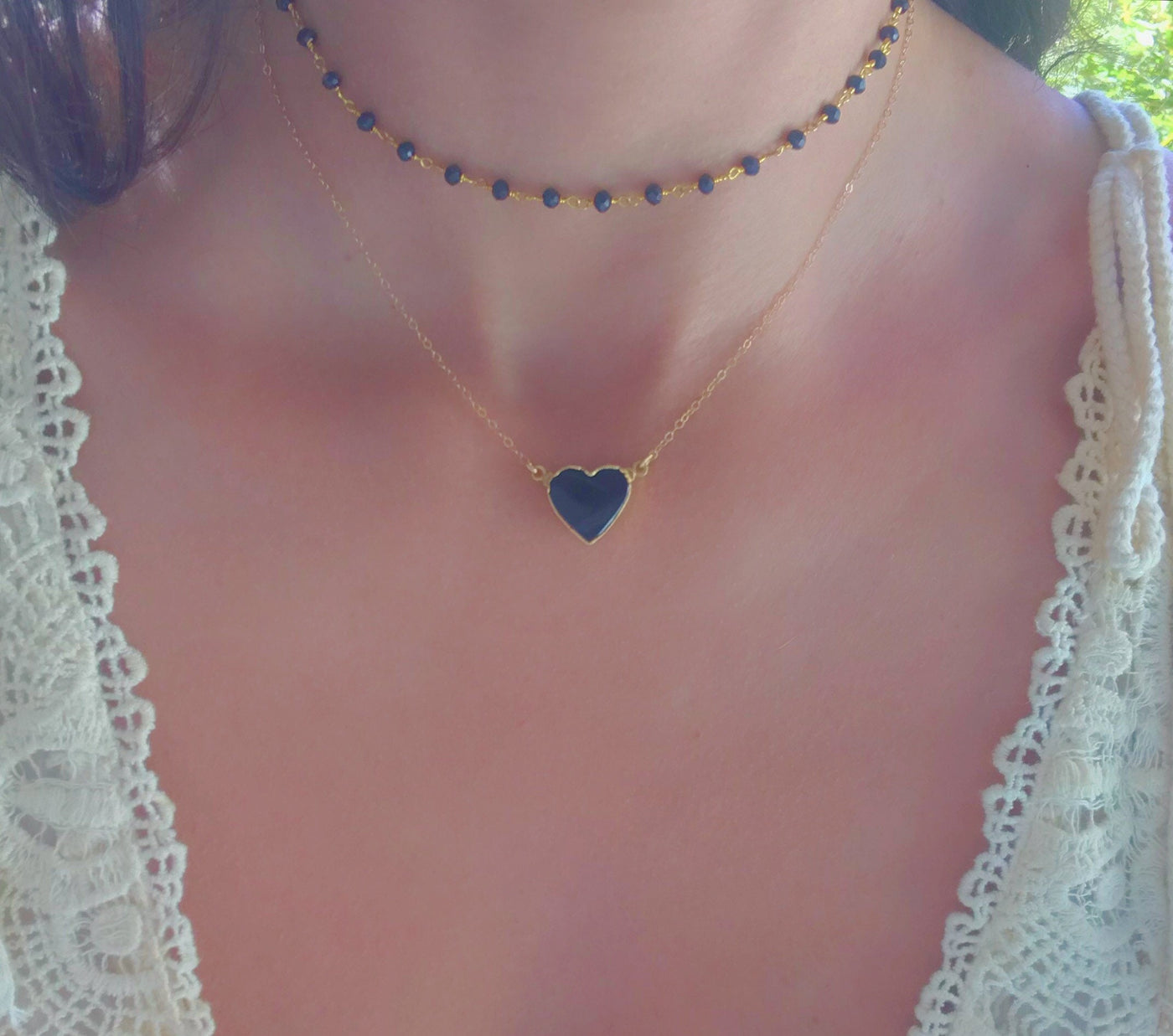 Black Onyx Heart Gold Necklace