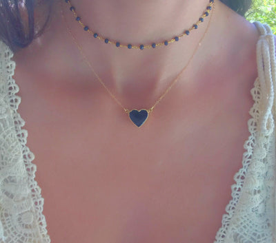 Black Onyx Heart Gold Necklace