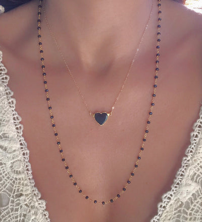 Black Onyx Heart Gold Necklace