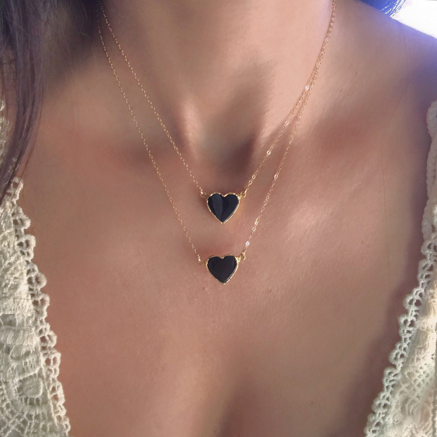 Black Onyx Heart Gold Necklace