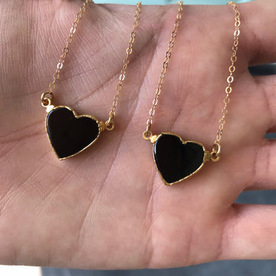 Black Onyx Heart Gold Necklace