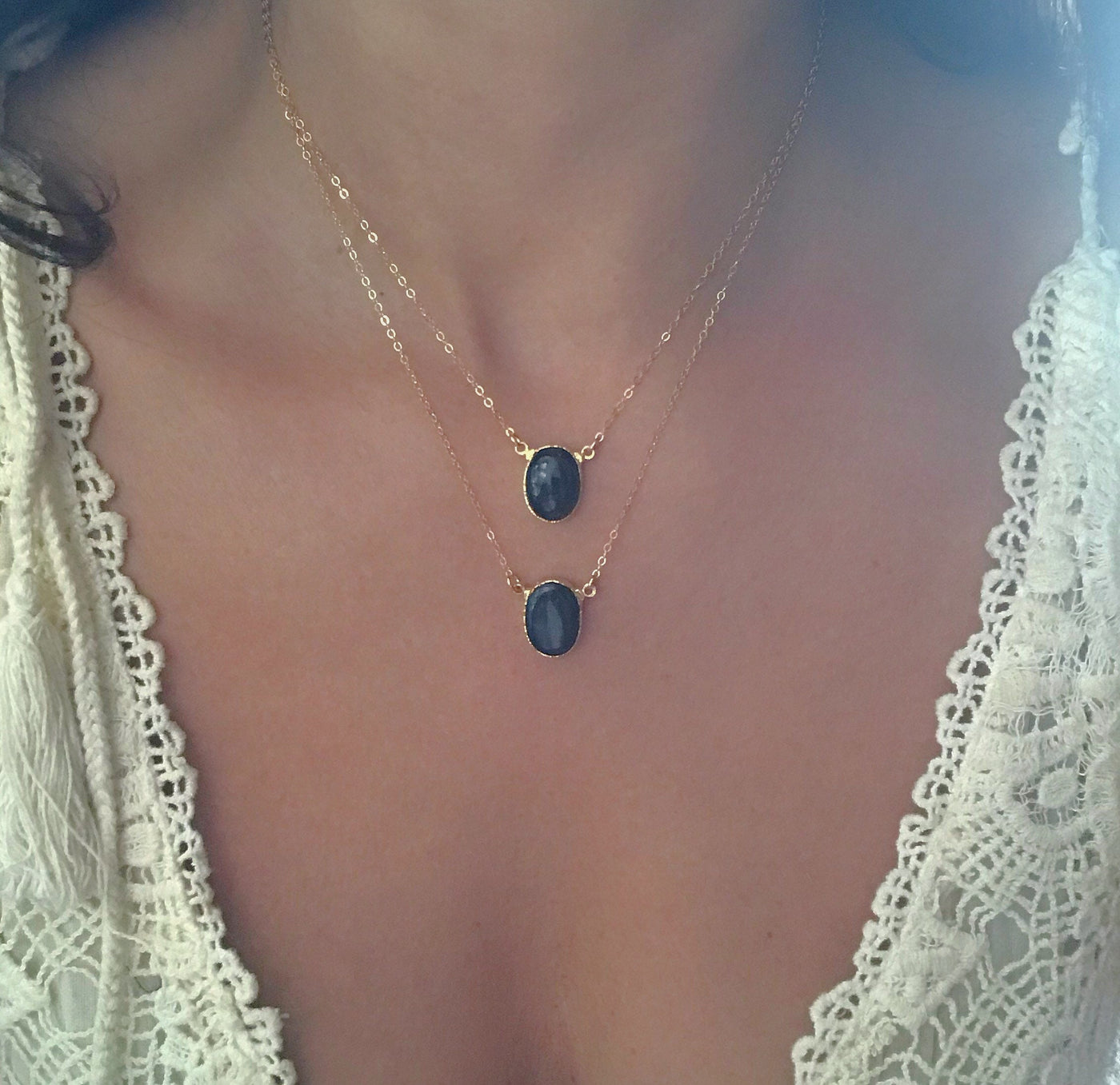 Black Tourmaline Small Oval Necklace