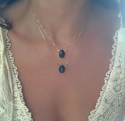 Black Tourmaline Small Oval Necklace