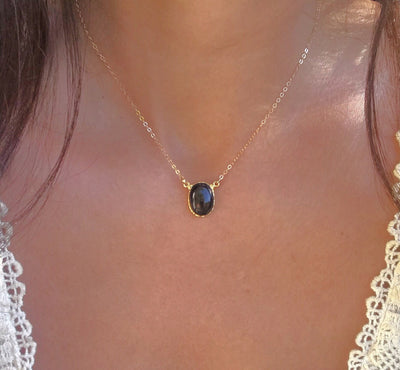 Black Tourmaline Small Oval Necklace