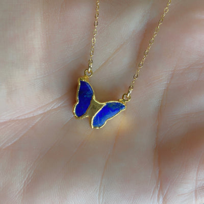 Gold Lapis Butterfly Necklace