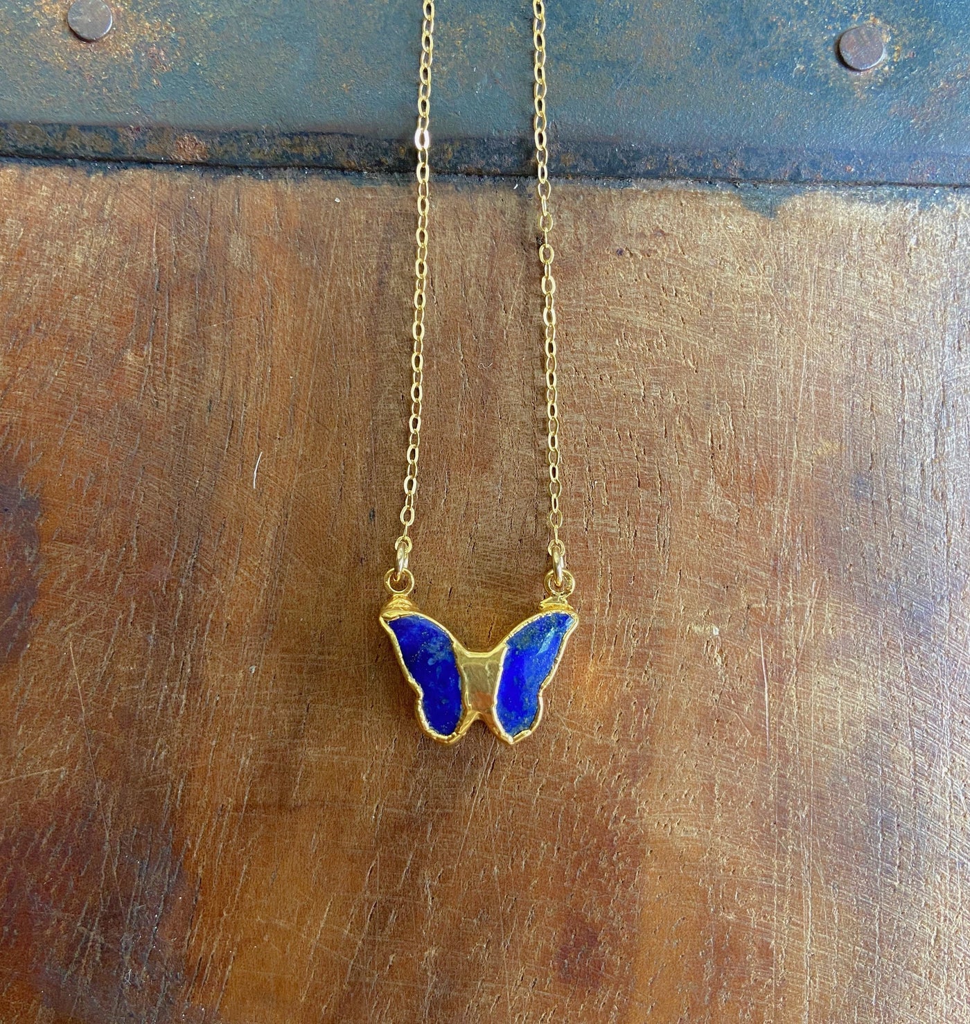 Gold Lapis Butterfly Necklace