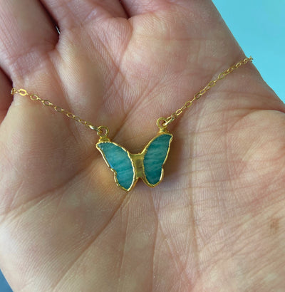 Gold Amazonite Butterfly Necklace