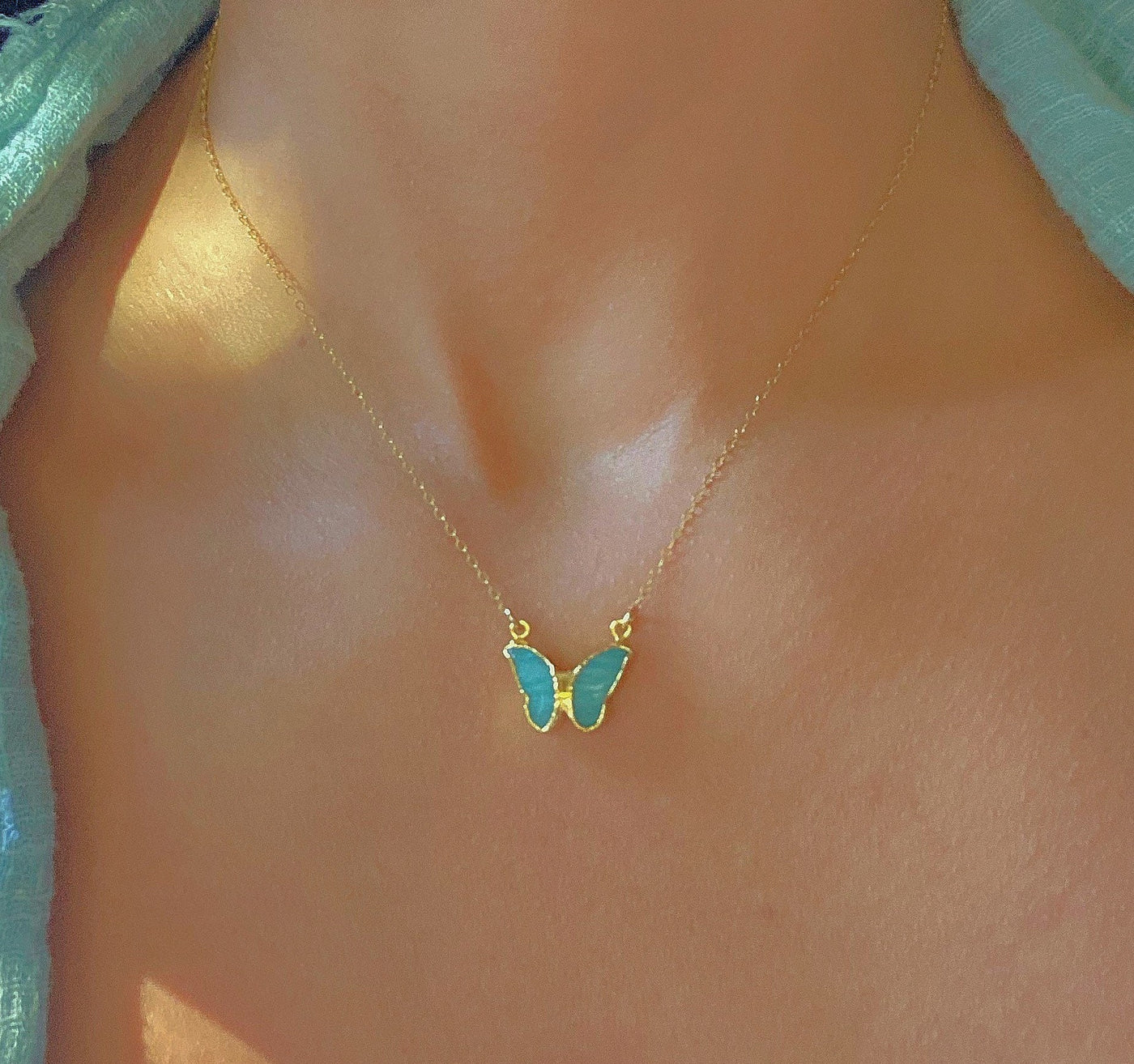 Gold Amazonite Butterfly Necklace