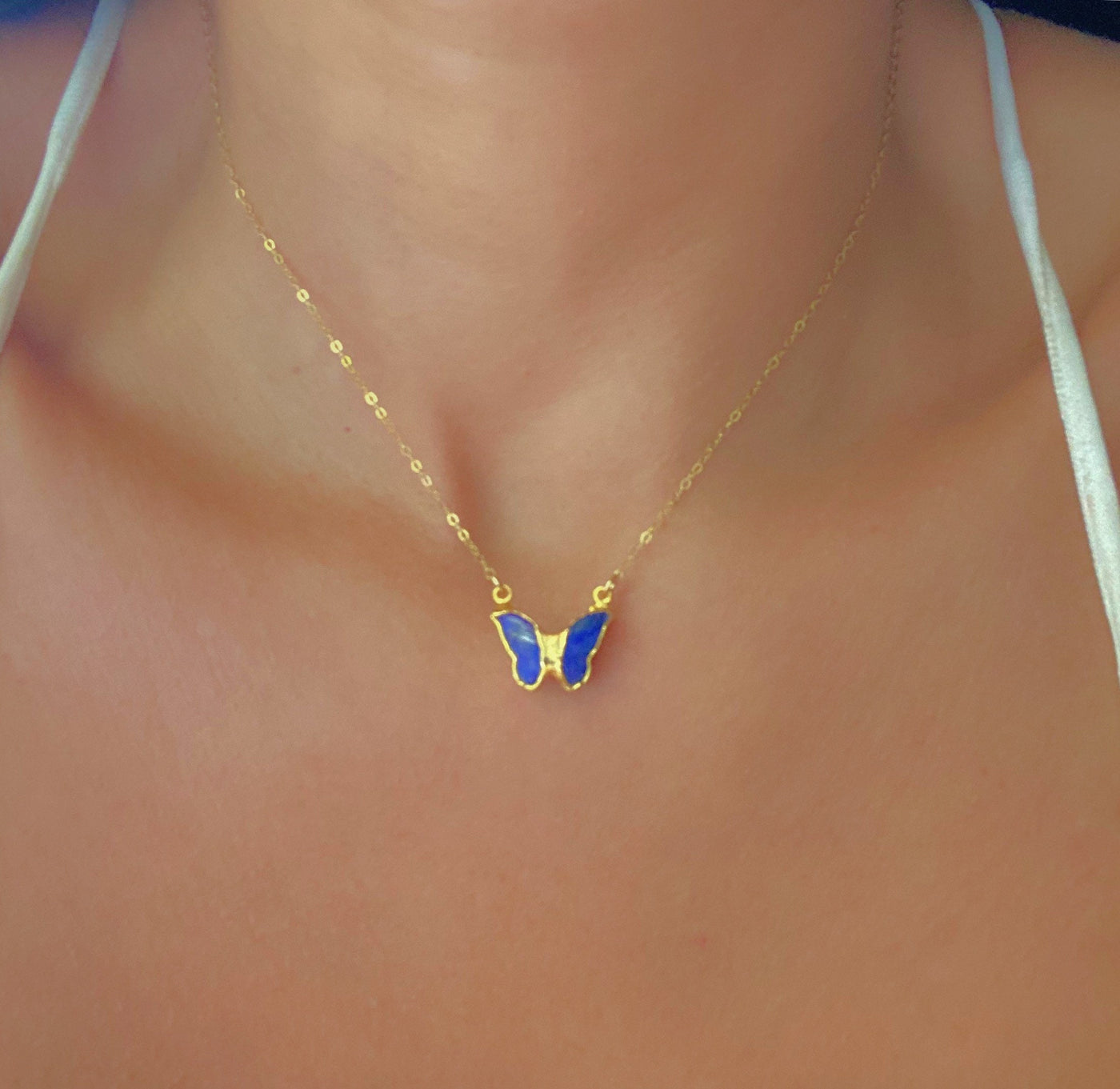 Gold Lapis Butterfly Necklace