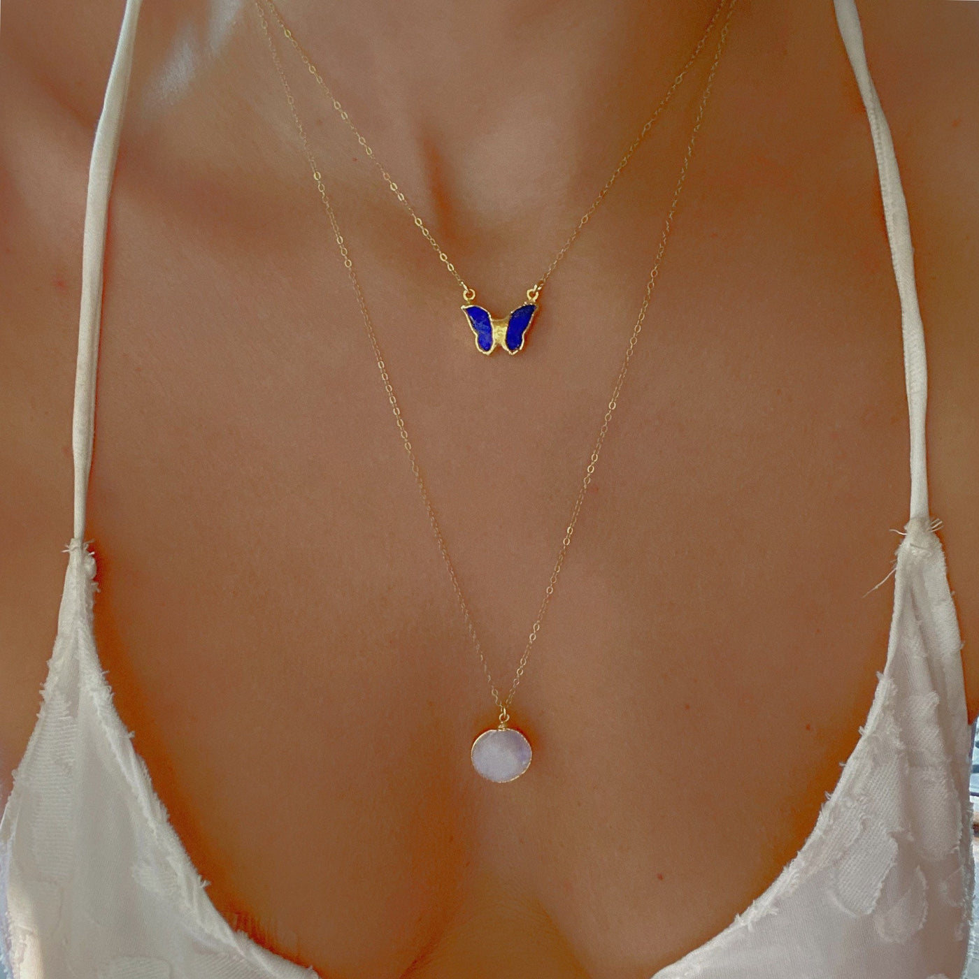 Gold Lapis Butterfly Necklace