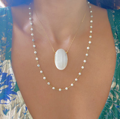 Large Selenite Oval Necklace