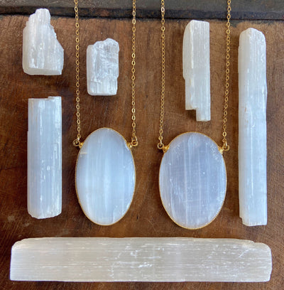 Large Selenite Oval Necklace