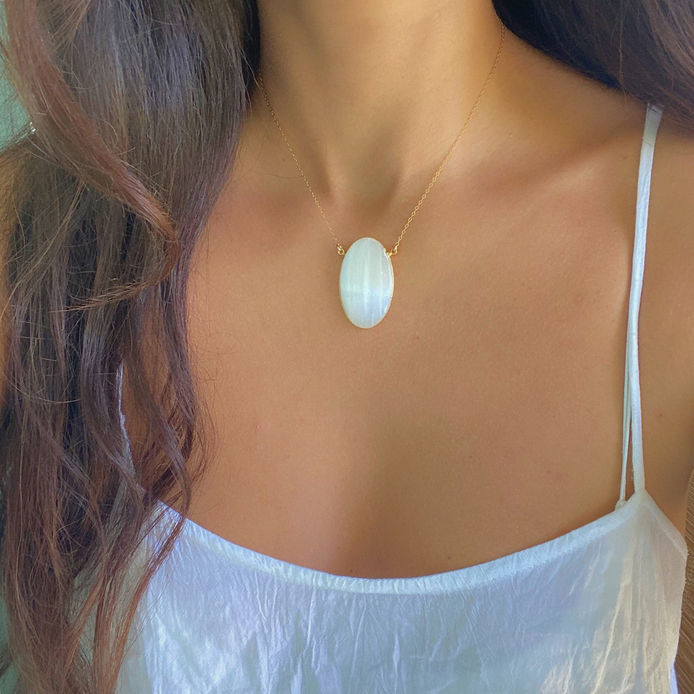 Large Selenite Oval Necklace