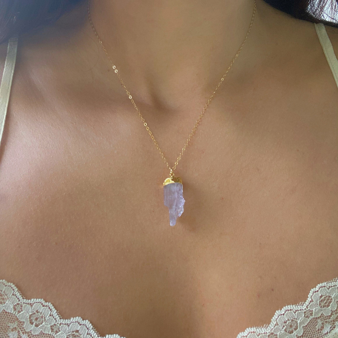 Pink Kunzite Gold Bar Necklace