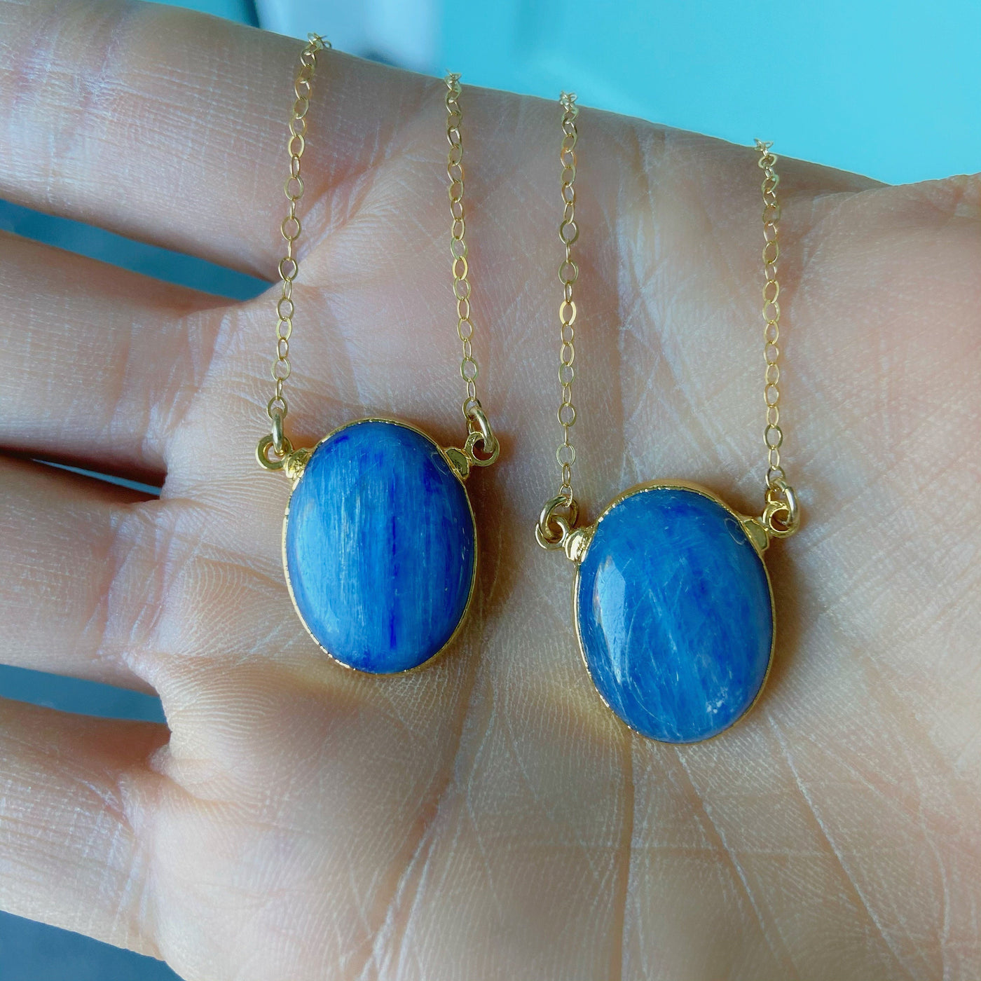 Blue Kyanite Gold Oval Necklace