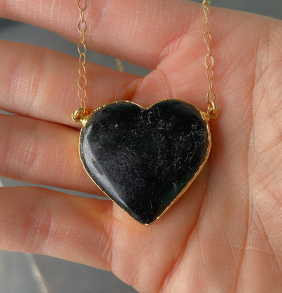 Black Tourmaline Large Heart Necklace