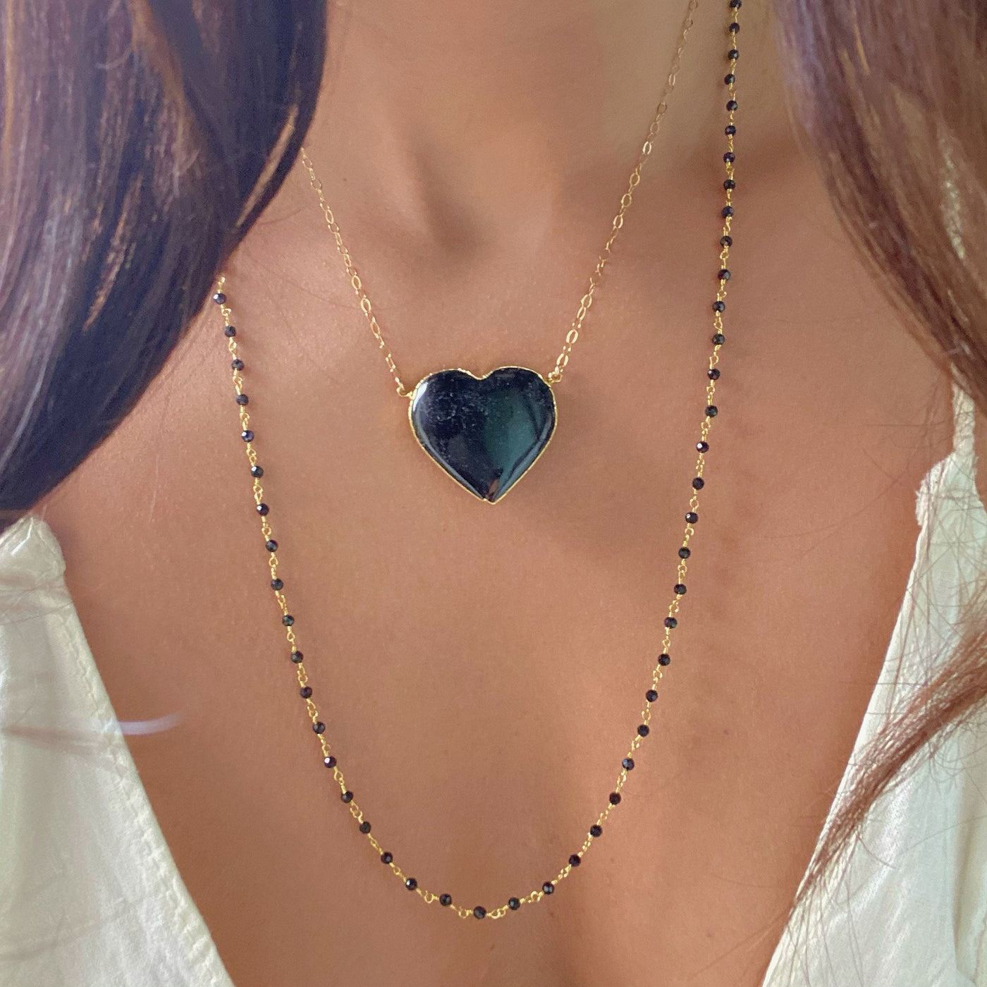 Black Tourmaline Large Heart Necklace